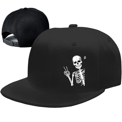 Snapback Hats for Men Flat Bill Brim Hats for Men Skeleton Skull Fitted Hat for Mens Black Baseball Hat Hip Hop ﻿ - color: Skeleton