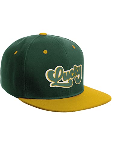 Daxton Classic Snapback St.Patrick Day 3D Lucky Clover Flat Bill Visor Hat - color: Hunter Green Gold, style: Lucky
