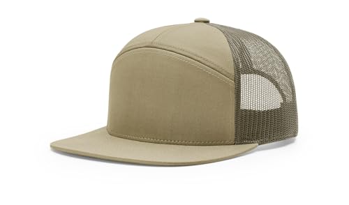 Seven-Panel Trucker Richardson Leather Patch Cap - color: Pale Khaki/Loden, size: One Size