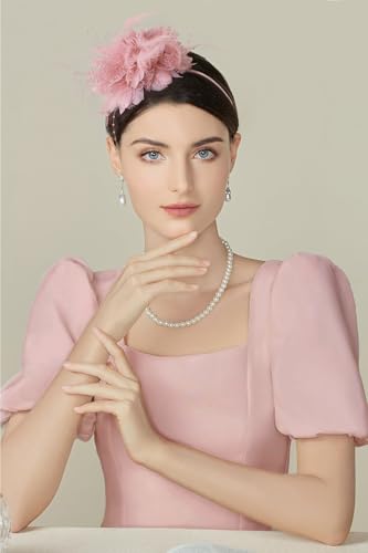 BABEYOND Flower Feather Beads Fascinator Headband for Women Derby Headpiece - color: Nude Pink