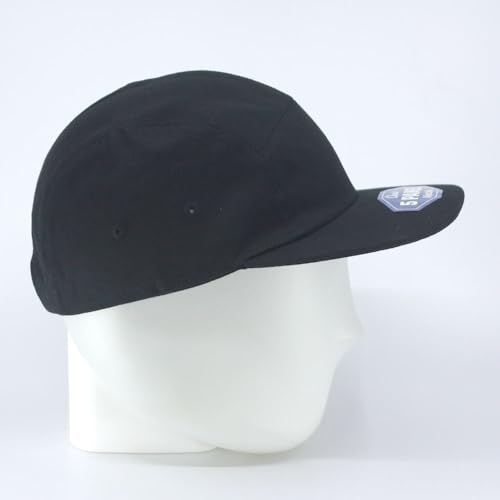 The Vintage Year 5 Panel Camper Hat – Cotton Low Profile Cap, Flat Bill, Adjustable, Men Women - color: Canvas - Black