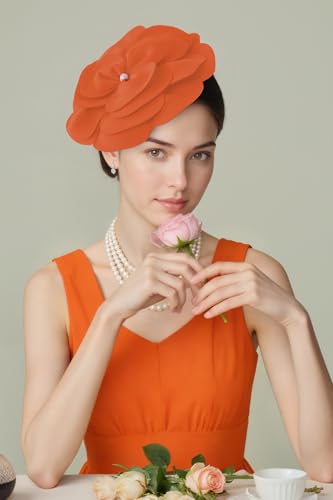 BABEYOND Fascinators Hats for Women Layered Flower Tea Party Derby Hats - color: Orange