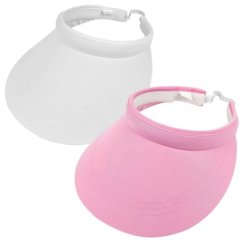 2 Pack Sun Visors Women Wide Brim Clip on Summer Hats Adjustable UV Protection - color: White,pink