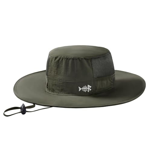 BASSDASH UPF 50+ Fishing Sun Hat Water Resistant Unisex Wide Brim Bucket Boonie Hat for Hiking Camping Safari FH15 - color: Army Green, size: Medium
