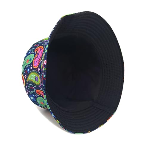 Quanhaigou Reversible Printed Bucket Hat,Summer Beach Outdoor Cap - color: Paisley Boho