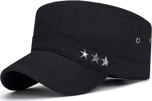 Cadet Hat Flat Top Hats Army Military Caps for Men Women - color: Black D