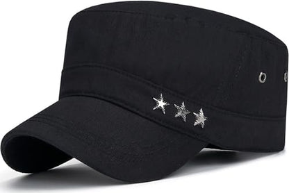 Cadet Hat Flat Top Hats Army Military Caps for Men Women - color: Black D