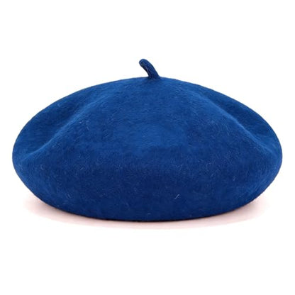 Classic French Beret Hat 10.6 Inch Width Wool Beret Hat for Women - color: Royal Blue