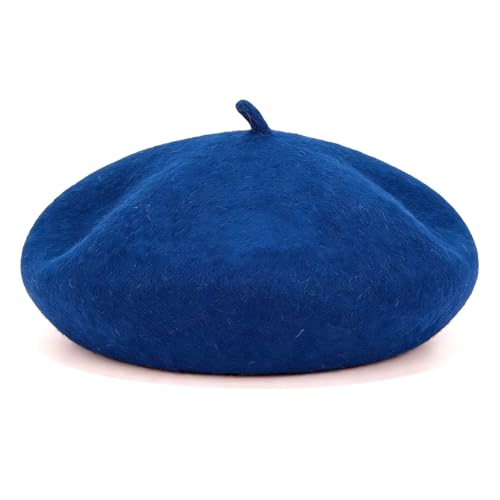 Classic French Beret Hat 10.6 Inch Width Wool Beret Hat for Women - color: Royal Blue