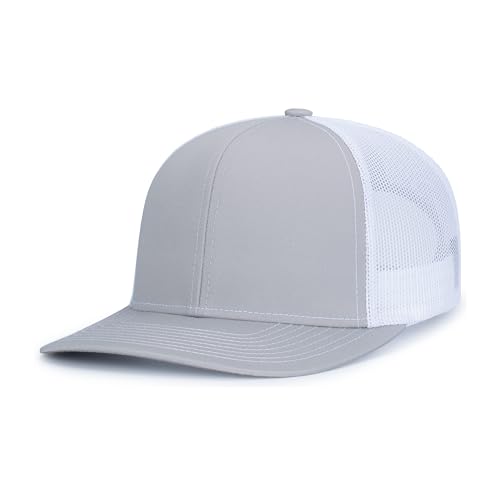 Pacific Headwear Contrast Stitch Trucker Snapback - color: Silver/White/Silver