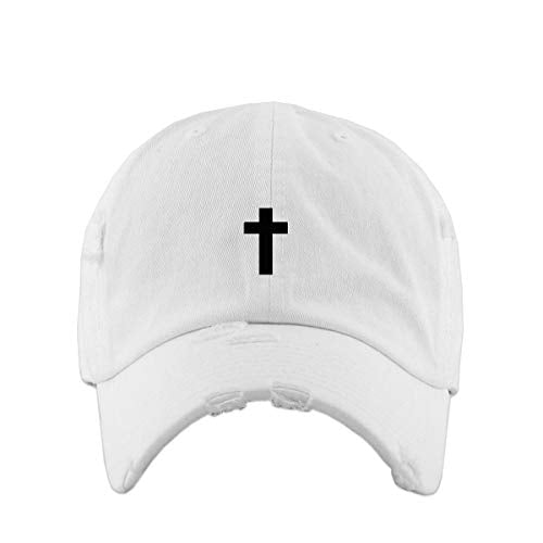 Cross Vintage Baseball Cap Embroidered Cotton Adjustable Distressed Dad Hat - color: White