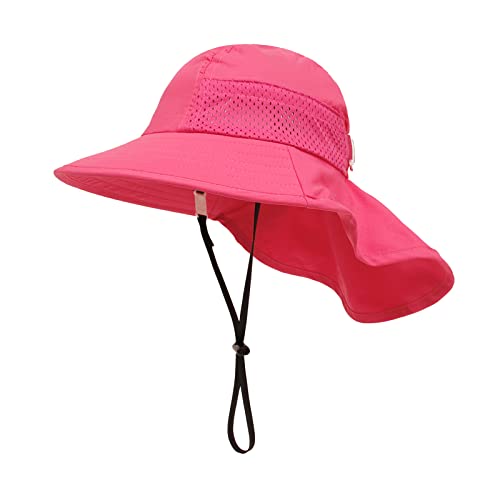 XIAOHAWANG Girls Sun Hat Baby Beach Hats Boys UPF 50+ Kids Summer Protection Cap Toddler Breathable Caps Wide Brim Neck Flap - color: Rose, size: 2-6 Years