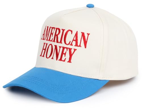 D&Y Retro 2-Tone Canvas Baseball Cap for Women - Funny Embroidered Distressed Snapback, Adjustable Cotton Dad Hat - color: American Honey-blue