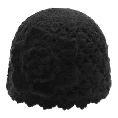 ZLYC Women Winter Crochet Knit Floral Beanie Hat - color: Camellia White, size: One Size