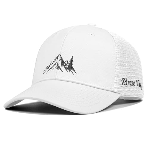 Mountain & Tree Outdoor Trucker Hat for Men Women, Embroidery Gift Baseball Cap for Hiking & Camping - color: 03.white-white, size: X-Large
