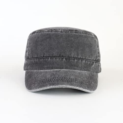 LANGZHEN Unisex Adjustable Cotton Army Cap Classic Cadet Hat Military Flat Top Baseball Cap for Outdoor Sports and Activities - color: Washed-black