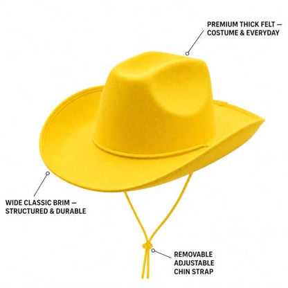 COLLECT PRESENT Plain Felt Cowboy & Cowgirl Hat for Men and Women | Western Studded Cowboy Hat in Adult Sizes - color: Yellow