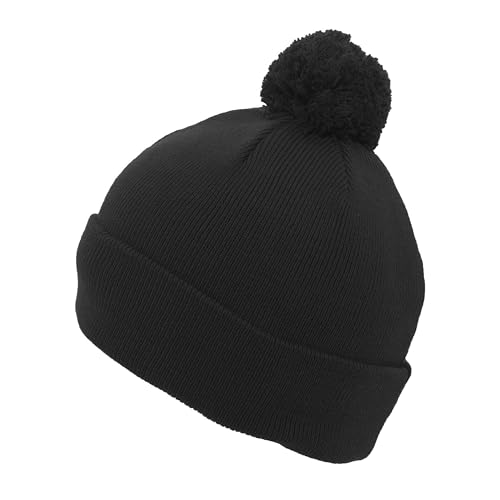 Pacific Headwear Unisex Adult Pacific Headwear Knit Fold Over Pom-pom Beanie - color: Black, size: One Size