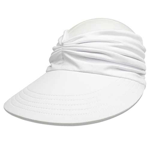 Muryobao Womens Sun Visor Hat Wide Brim Summer UPF 50+ UV Protection Beach Sport Cap - color: White