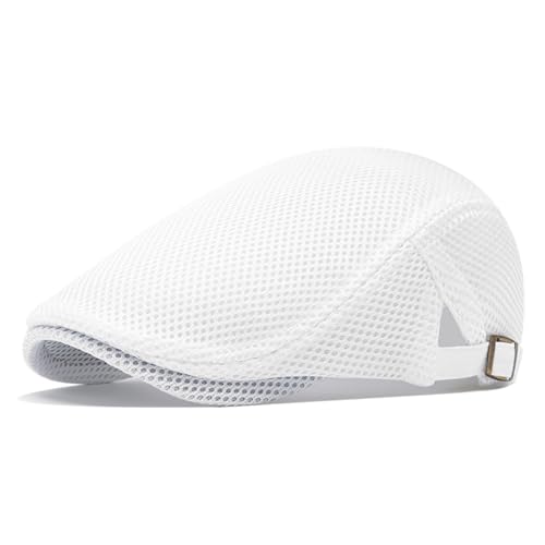 Mens Mesh Cap Flat Ivy Gatsby Newsboy Beret Driving Hat Adjustable Breathable Summer Hats - color: White