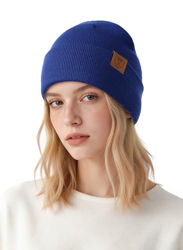 OZERO Beanie for Men and Women, Double-Layer Cuffed Knit Winter Hat - color: Blue