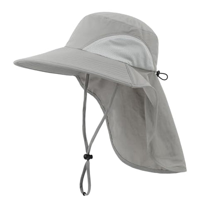 Home Prefer Outdoor UPF50+ Sun Hat Wide Brim Mesh Fishing Hat with Neck Flap - color: Light Gray
