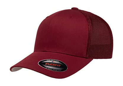 Mrlahat 6511 Flexfit Trucker Mesh One Size Fitted Cap 6 Panels with Black Bandana - color: Cranberry