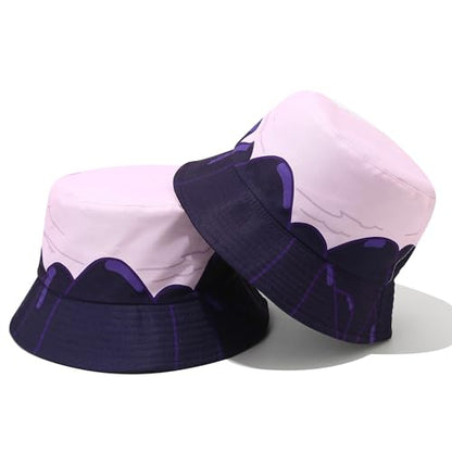 Unisex Print Double-Side-Wear Reversible Bucket Hat - color: Purple Mountains