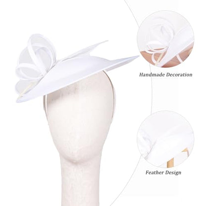 Women's Fascinators Feather Polyester Kentucky Derby Saucer Hats with Headband - color: White With Pearl