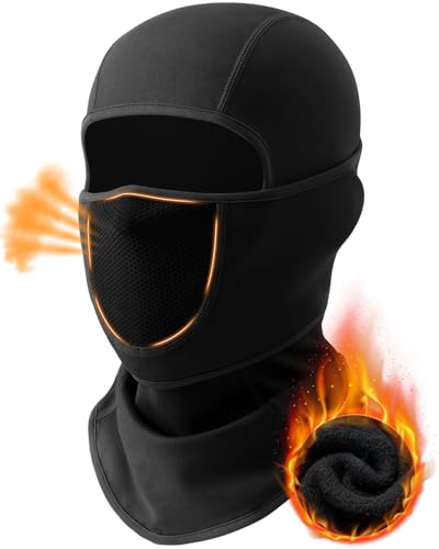 Balaclava Face Ski Mask with Movable Design for Men Women-Fleece Winter Face Covering for Cold Weather Skiing Outdoor Work - color: Black