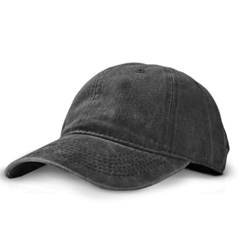 Unisex Vintage Washed Baseball Cap | Low Profile Soft Top Unstructured Cotton Baseball Cap | Adjustable Size Vintage Buckle - color: A01- Black
