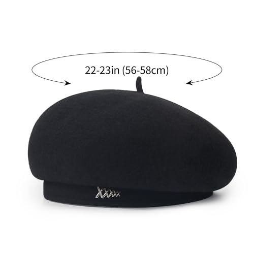 Women French Wool Berets,Winter Hats Fashion Solid Color Ladies Beret Caps - color: Black