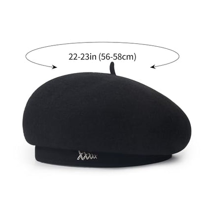 Women French Wool Berets,Winter Hats Fashion Solid Color Ladies Beret Caps - color: Black