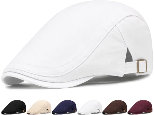 Initlove Mens Newsboy Cap Cotton Ivy Hat Beret Hats for Driving - color: B White