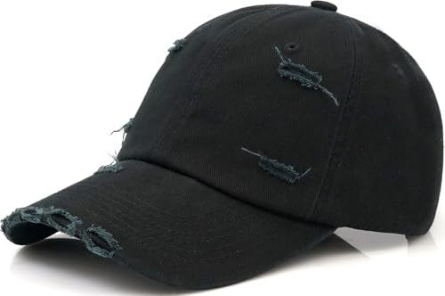 Distressed Baseball Cap for Men Women Cotton Dad Hat - color: Black