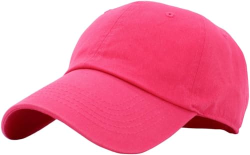 KBETHOS Classic Unisex Cotton Adjustable Low Crown Baseball Cap – Plain Dad Hat - color: Hot Pink