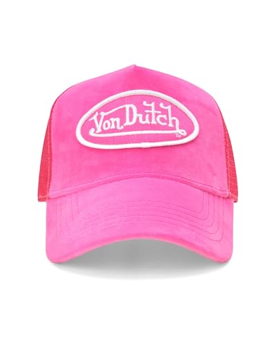 Von Dutch Unisex Velvet Trucker Hat, Curved Bill, Mesh Back, Snapback - color: Pink