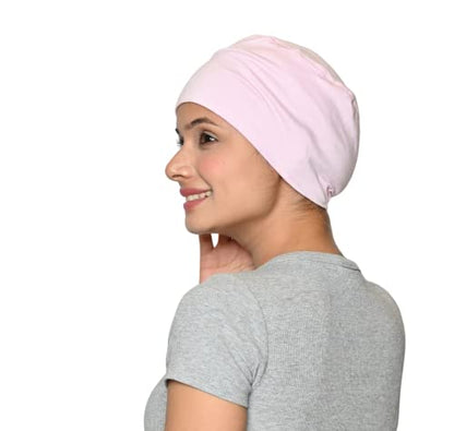 Chemo Hats Solid Sleep Cap Women's Bamboo Soft Headwear Cancer Cap Chemo Headwear Women - color: Pink