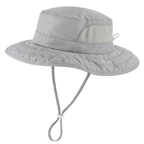 Connectyle Kids Foldable Wide Brim Sun Hat UPF 50+ Sun Protection Bucket Hats Breathable Summer Beach Hat for Boys Girls - color: Light Grey, size: Medium