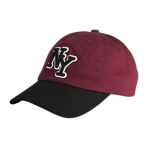 NY 3D Embroidered Dad Hat - New York Baseball Cap - color: Burgundy-black