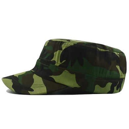 Unisex Cadet Army Cap Military Adjustable Flat Top Hat for Men Women - color: Camo Green