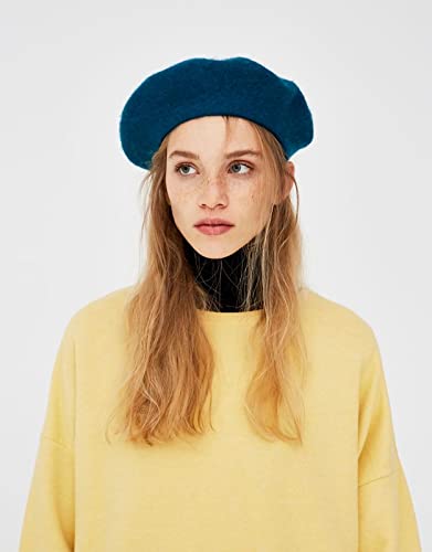 Women French Wool Beret Hats - Solid Color Classic Beanie Winter Cap - color: Thicker-blue