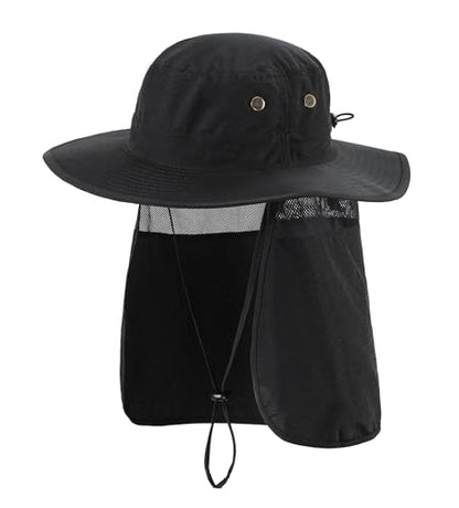 Home Prefer UPF50 Mens Sun Hat with Neck Flap Quick Dry UV Protection Cap Womens Wide Brim Fishing Hat Neck Flap Beach Garden - color: Black
