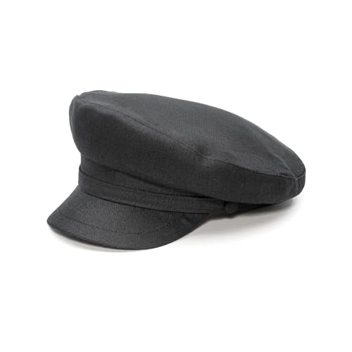 Sterkowski Model Pireus | 100% Linen Breton Cap for Men and Women | Traditional Airy Sailor Cap - color: Black, size: 7 5/8
