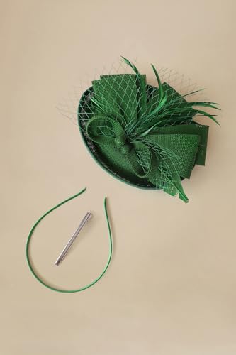 BABEYOND Fascinators Hats for Women Tea Party Pillbox Sinamay Derby Hat - color: Dark Green