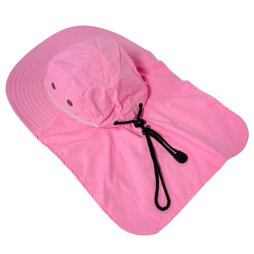 Packable and Adjustable Mesh Boonie Sun Hat with Neck Flap - color: Pink