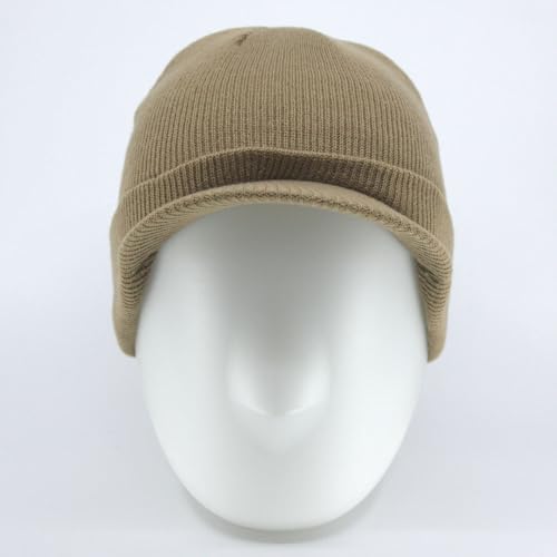 The Vintage Year Visor Beanie Billed Knit Radar Cuff Skull Cap Sports Outdoor Winter Stretch Acrylic One Size Men Women - color: Khaki
