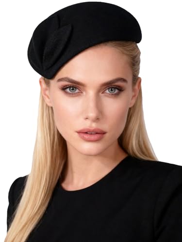 HIMESPORT Wool Felt Fascinator Hats for Women Ladies Female Wedding Cocktail Tea Party Dress Pillbox Hat - color: Black 6