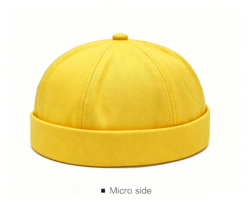 Gogobear Mens Brimless Docker Beanie Adjustable Rolled Cuff Sailor Cap - color: Lemon Yellow