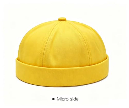 Gogobear Mens Brimless Docker Beanie Adjustable Rolled Cuff Sailor Cap - color: Lemon Yellow
